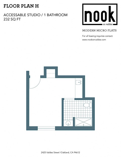 Floor plan for studio, 1 bath, 232 sqft